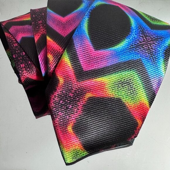 Tie Trippy Designer Menswear Necktie Hippie Psychedelic Tie Dye Fractal Rainbow - Picture 4 of 8